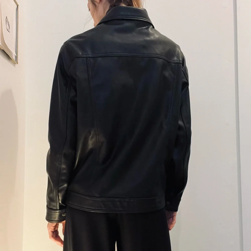 Armani Collezione Black Leather Jacket Unisex S/M - Picture 5 of 6